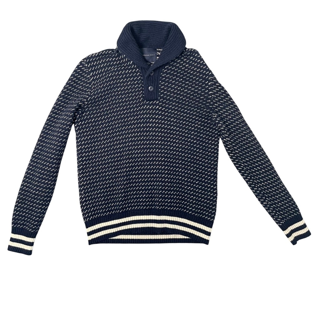American Eagle Sweater Mens Large Old Money Knit Shawl Collar Chunky Preppy Wool